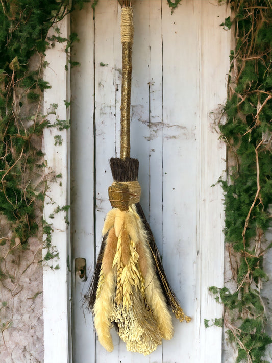 Besom Broom with Tigers Eye and Dried Flowers