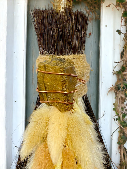 Besom Broom with Tigers Eye and Dried Flowers