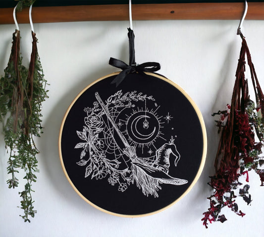 Witches Hat and Broom Embroidered Wall Art