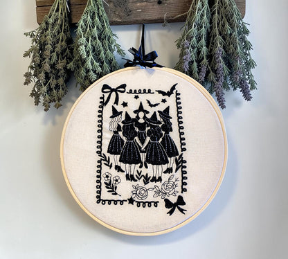 Witches Coven Gathering Embroidered Wall Art