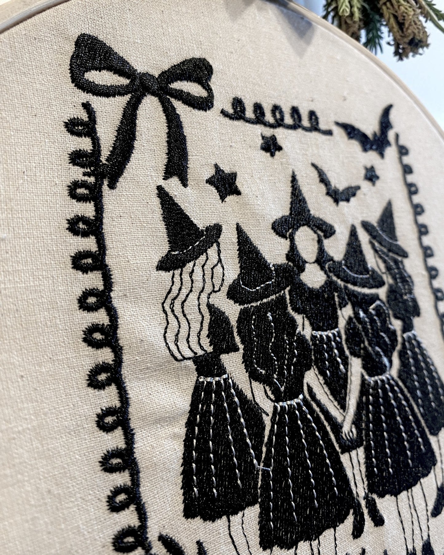 Witches Coven Gathering Embroidered Wall Art