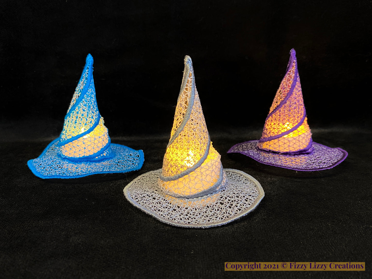 Embroidered Witches Lace Hat with Tea Light