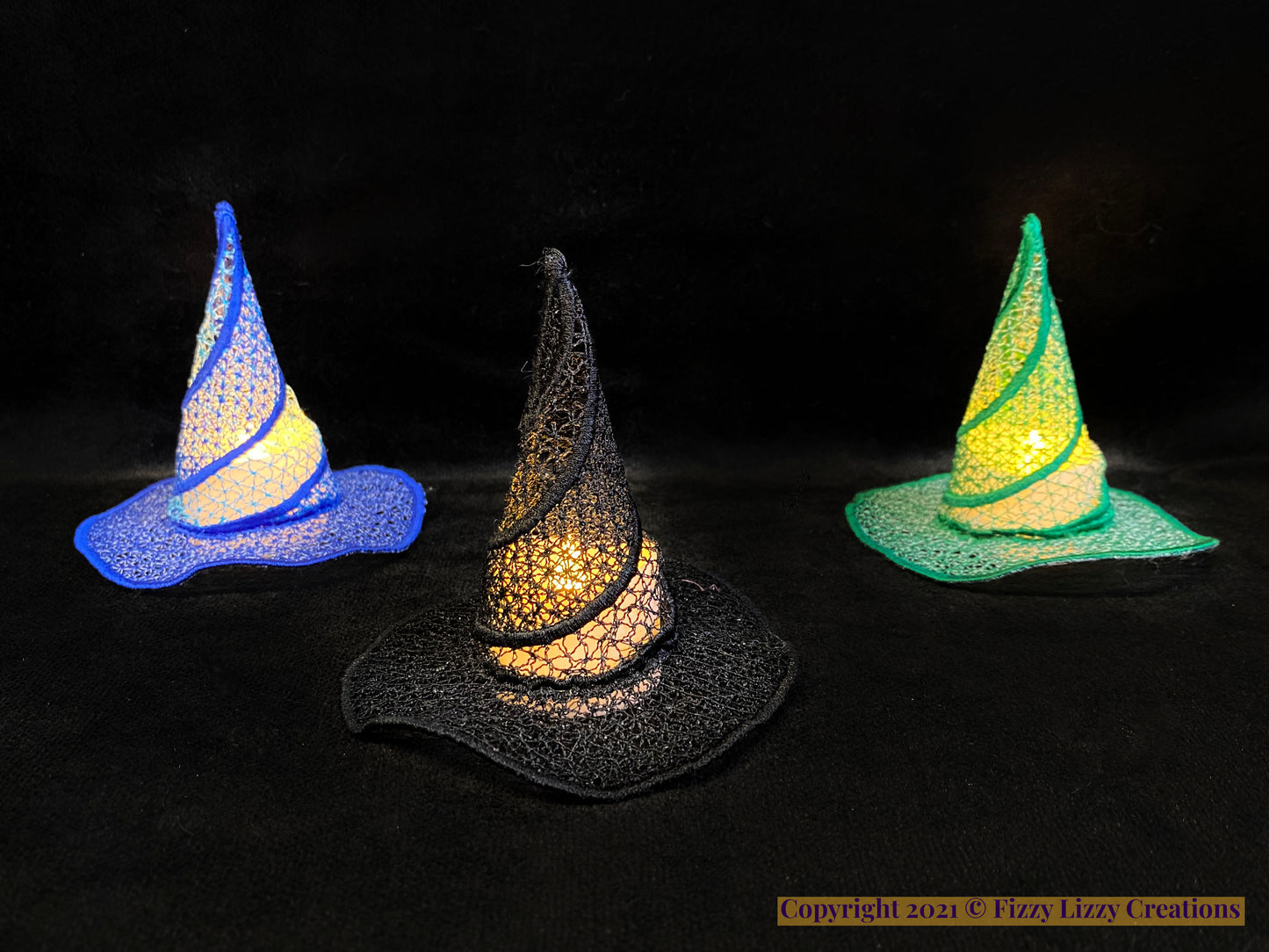 Embroidered Witches Lace Hat with Tea Light