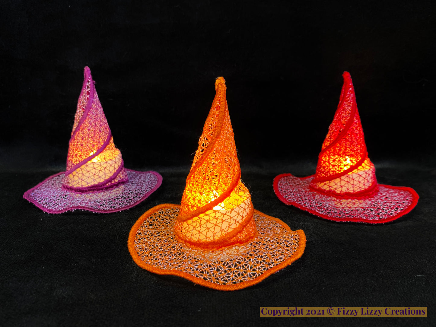 Embroidered Witches Lace Hat with Tea Light