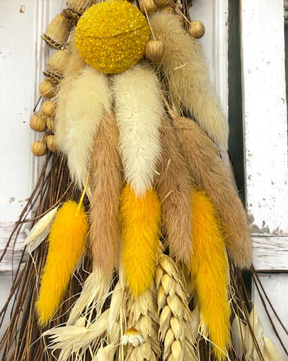 Besom Broom with Yellow Jasper and Dried Flowers