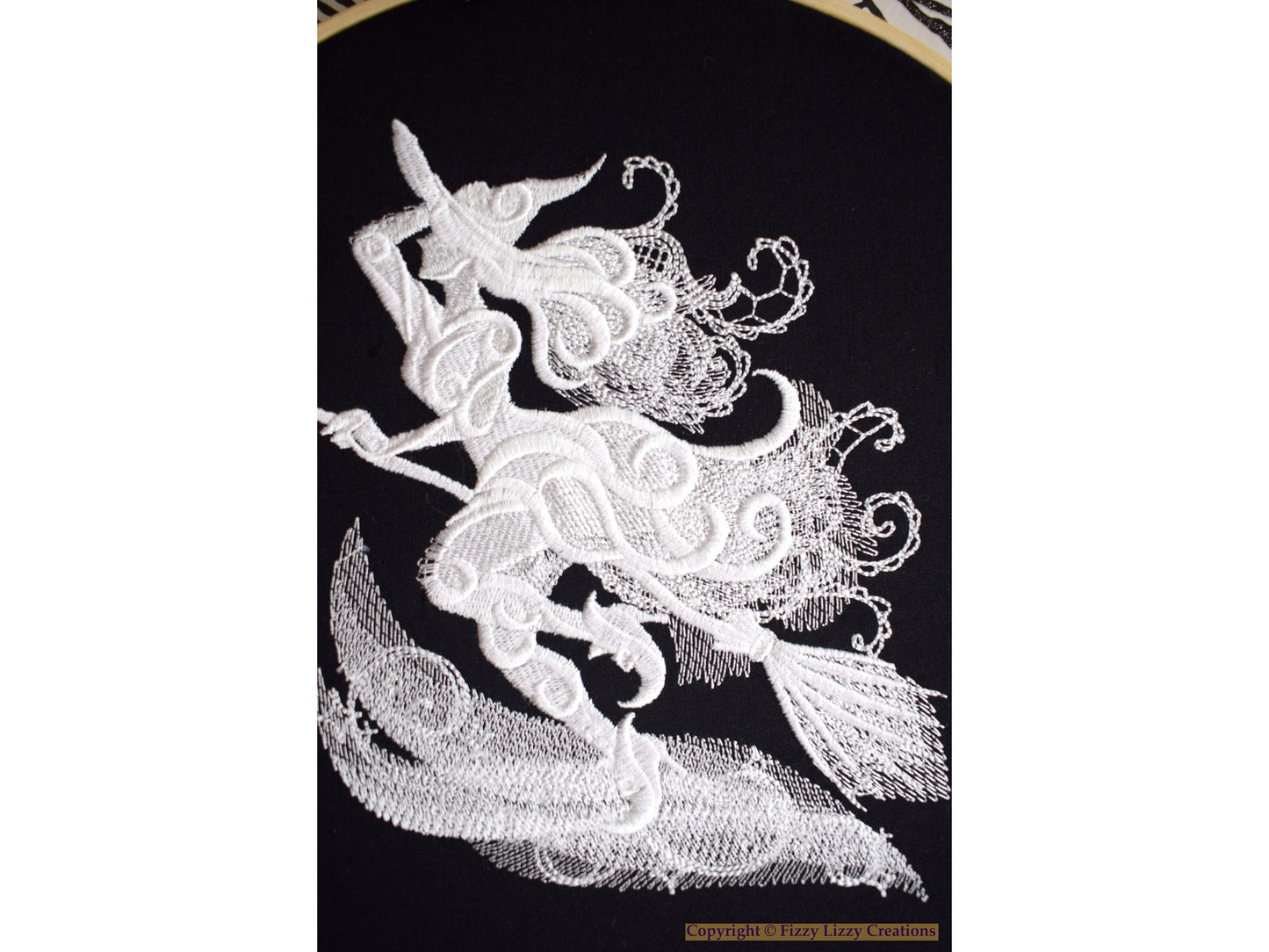 Witch On A Broom Embroidered Wall Art